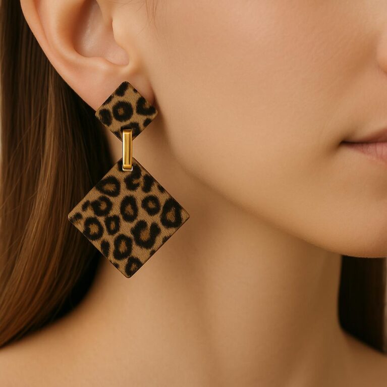 Boucle D'oreille Carrée Léopard